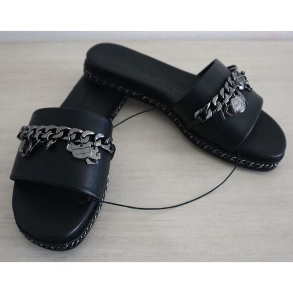 Karl Lagerfeld Women's Sz 8M Black Basia Charm/K23 Slide Sandals - Picture 1 of 9